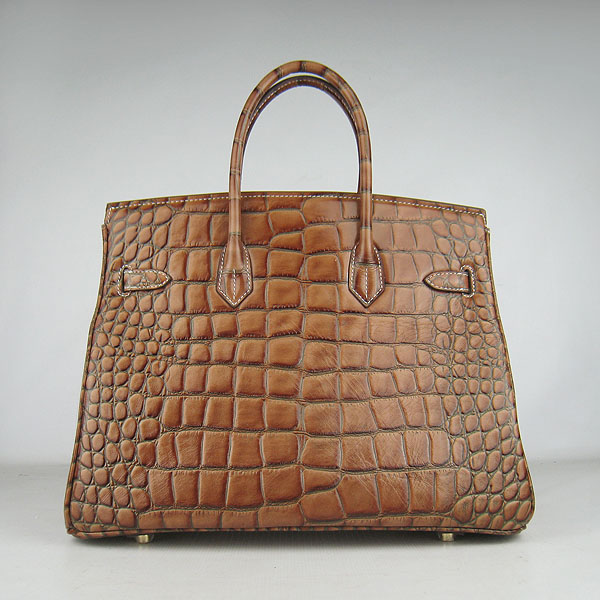 High Quality Fake Hermes Birkin 35CM Crocodile Veins Leather Bag Light Coffee 6089